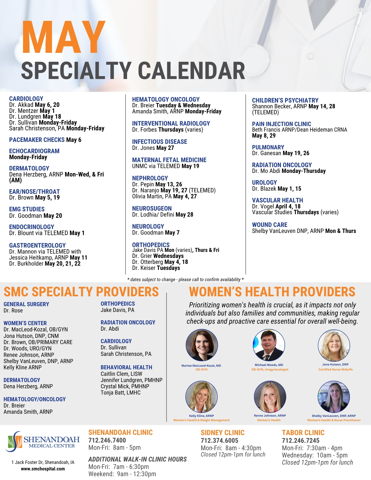 MAY 2026 SPECIALTY CALENDAR